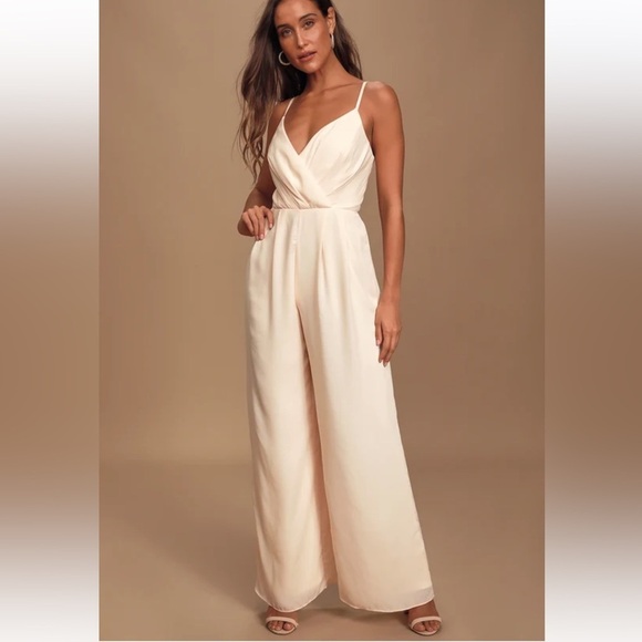 Lulus Pants - Lulu's Call For Me Gardenia Faux Wrap Jumpsuit Size Small